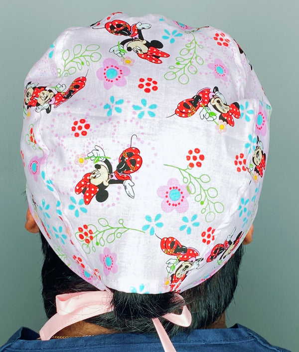 Girly Mouse with Polka Dot Bow Red Unisex Geek Scrub Cap