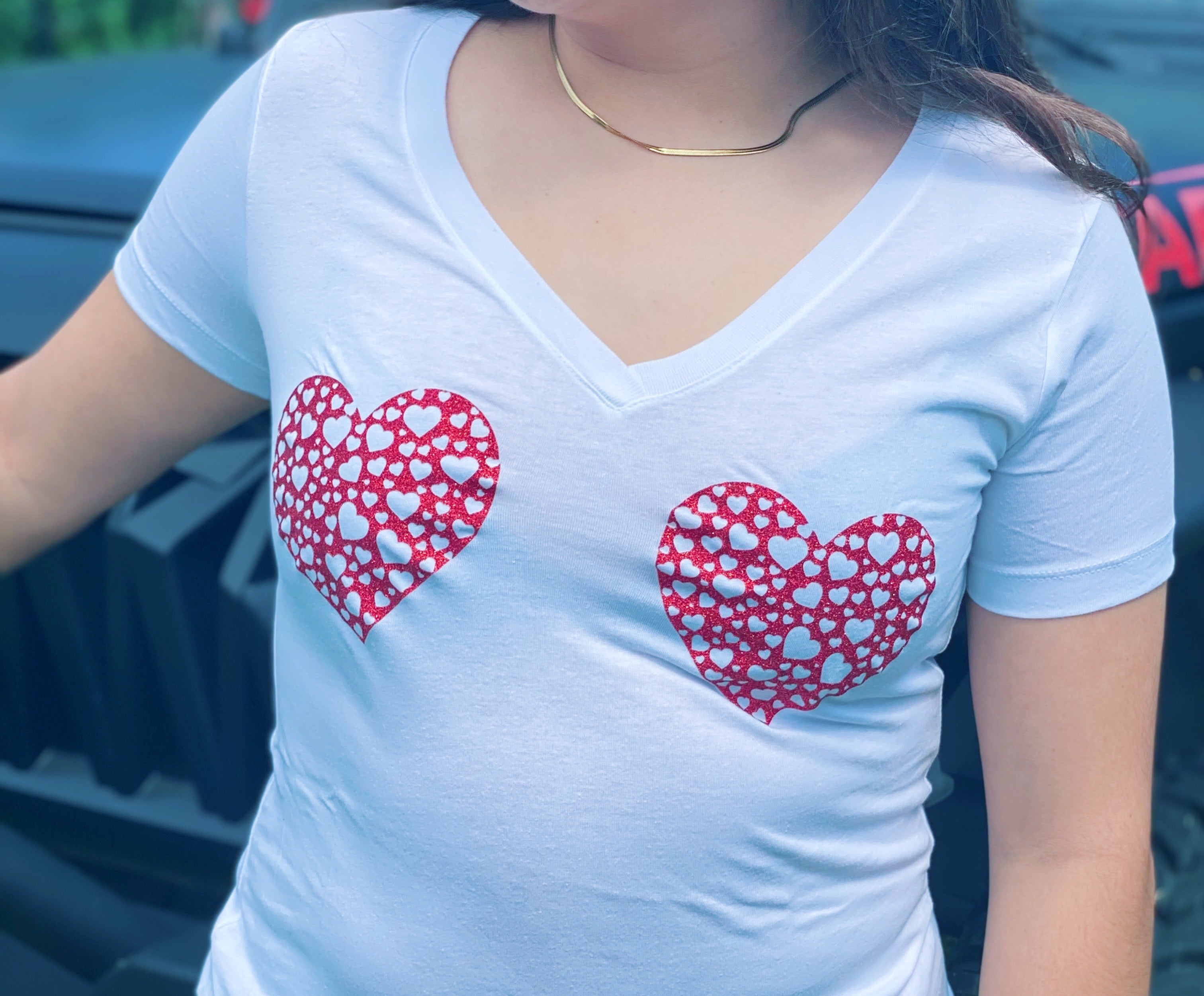 Heart Boobs Valentine's Day themed Women's Ideal V-Neck Tee