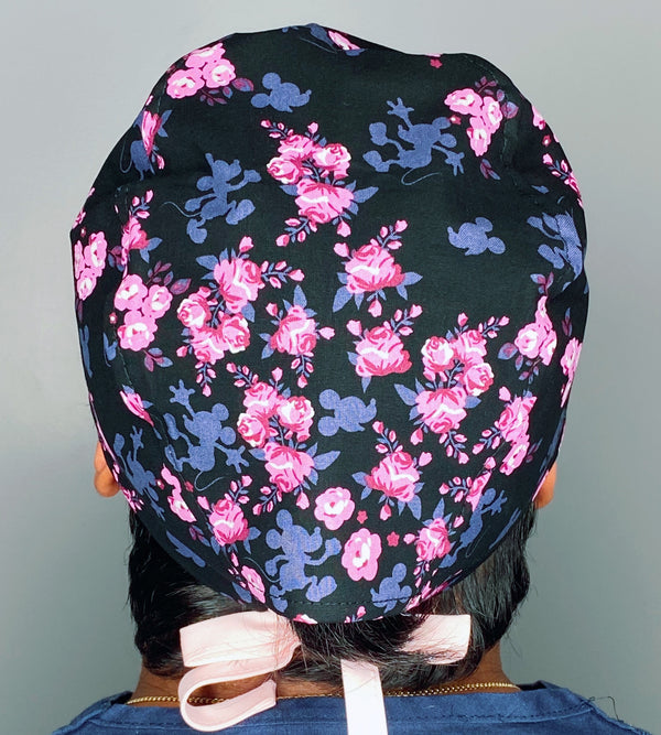 Famous Mouse Silhouette Pink Roses Unisex Geek Scrub Cap
