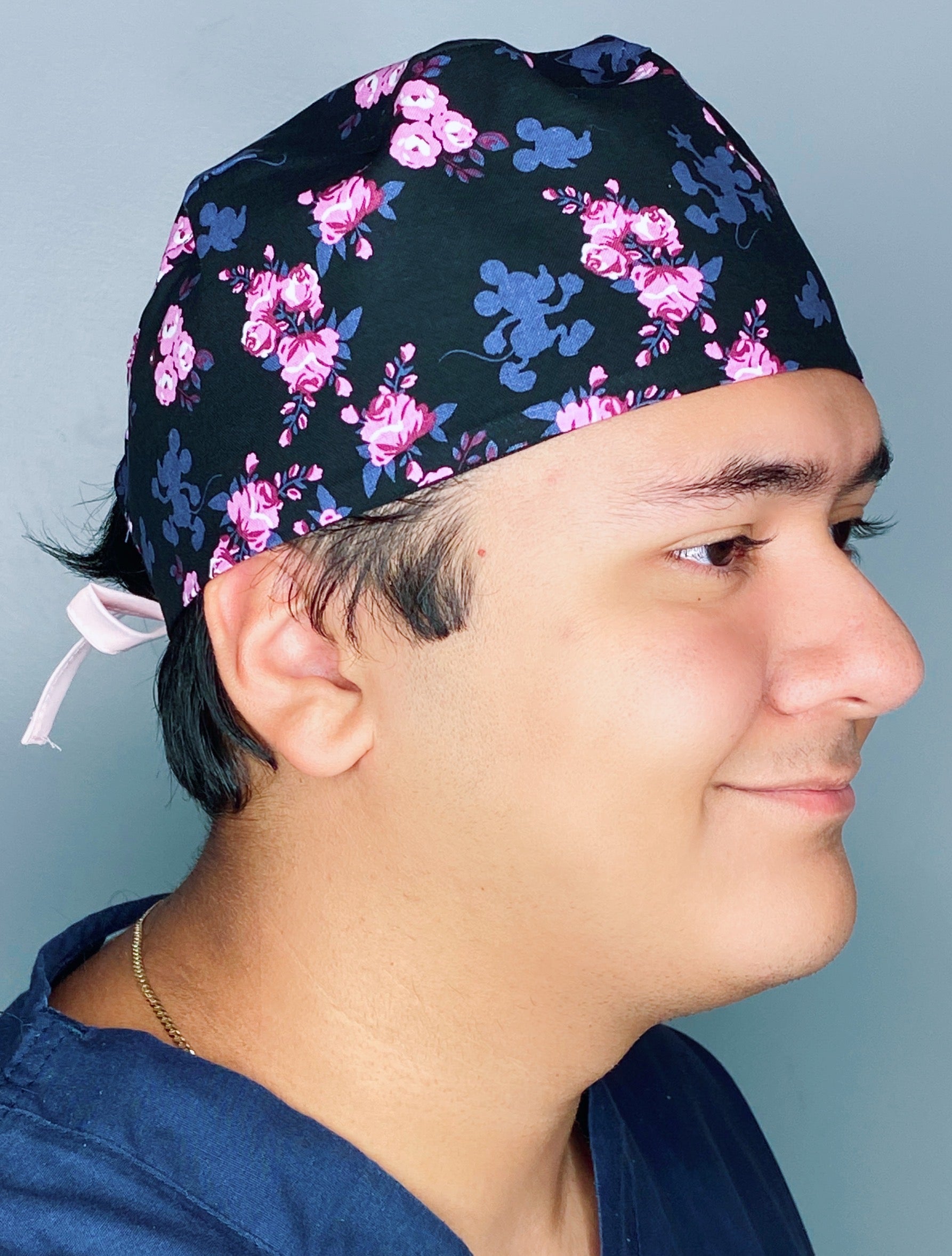 Famous Mouse Silhouette Pink Roses Unisex Geek Scrub Cap