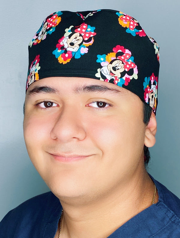 Girly Mouse with Polka Dot Bow Red & Flowers Unisex Geek Scrub Cap