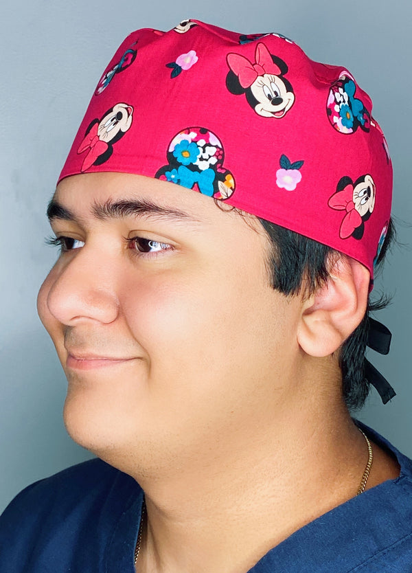 Girly Mouse with Polka Dot Bow Red Floral Unisex Geek Scrub Cap