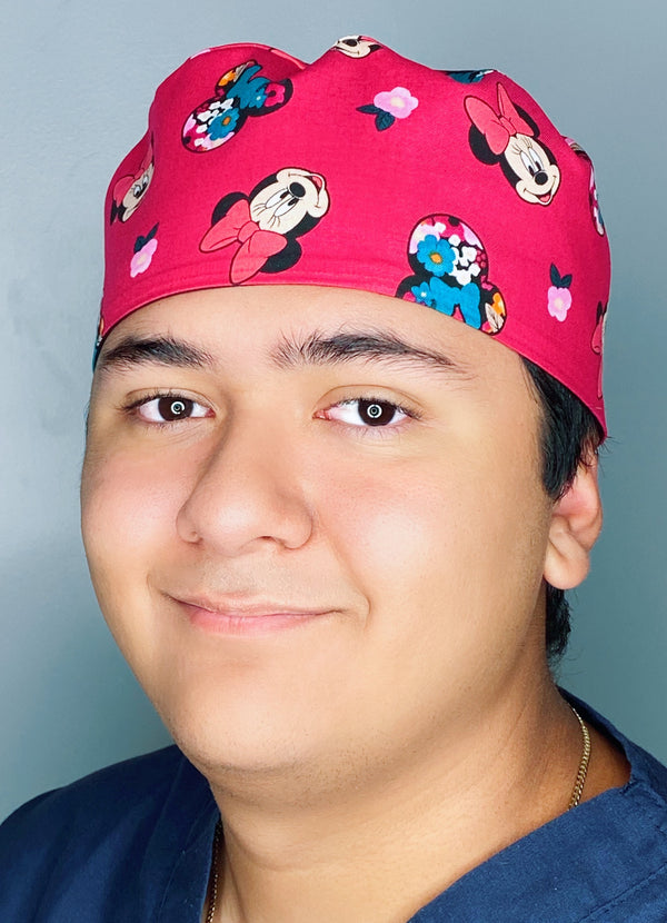Girly Mouse with Polka Dot Bow Red Floral Unisex Geek Scrub Cap