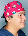 Girly Mouse with Polka Dot Bow Red Floral Unisex Geek Scrub Cap