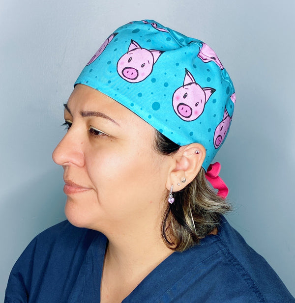 Cute Pigs & Polka Dots Unisex Animal Scrub Cap