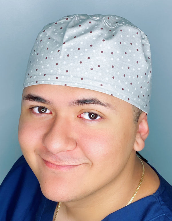 Neutral Small Polka Dots on Light Grey Unisex Fancy Scrub Cap