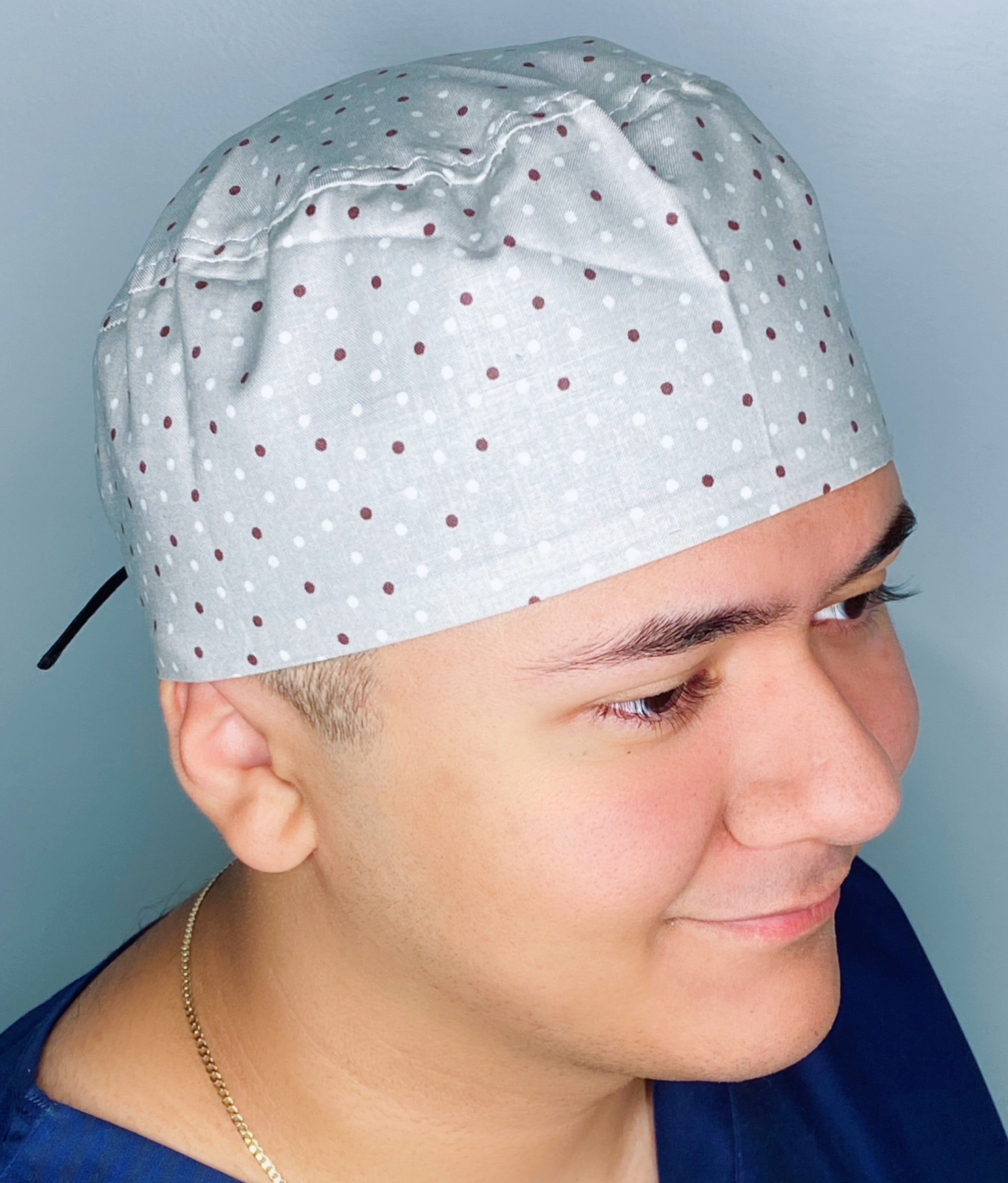 Neutral Small Polka Dots on Light Grey Unisex Fancy Scrub Cap