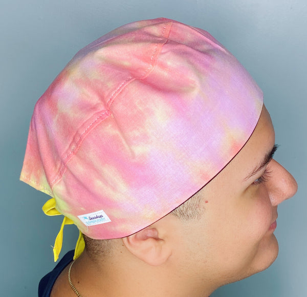 Pink, Yellow & Orange Tie Dye Design Unisex Cute Scrub Cap