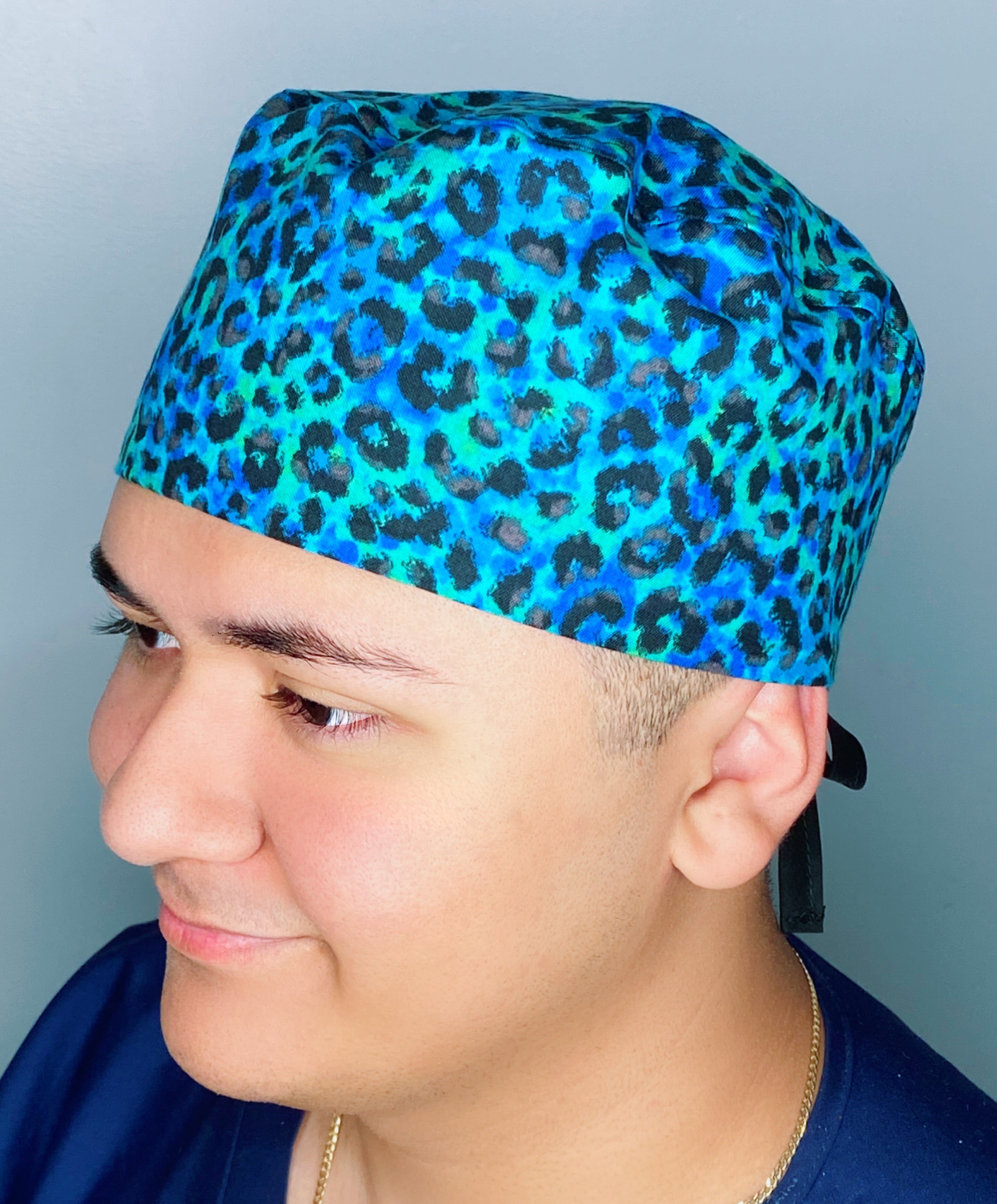Ombre Green & Blue Leopard Print Unisex Animal Scrub Cap