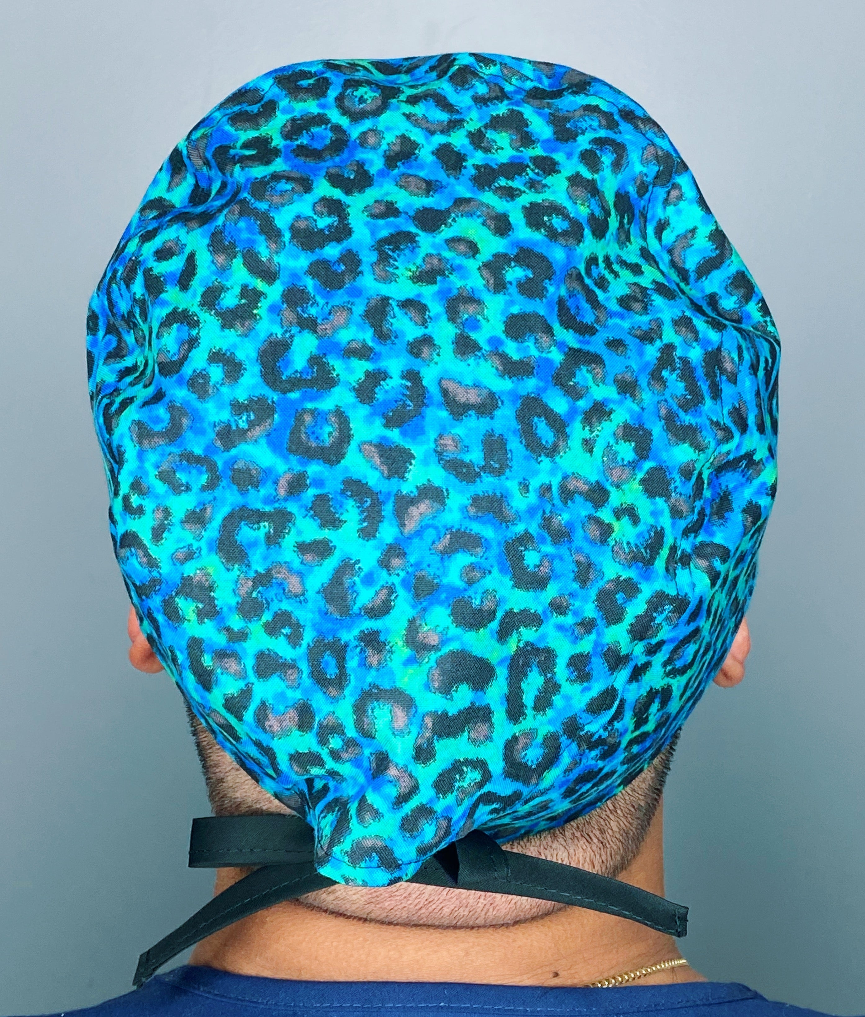 Ombre Green & Blue Leopard Print Unisex Animal Scrub Cap