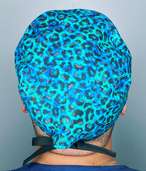 Ombre Green & Blue Leopard Print Unisex Animal Scrub Cap