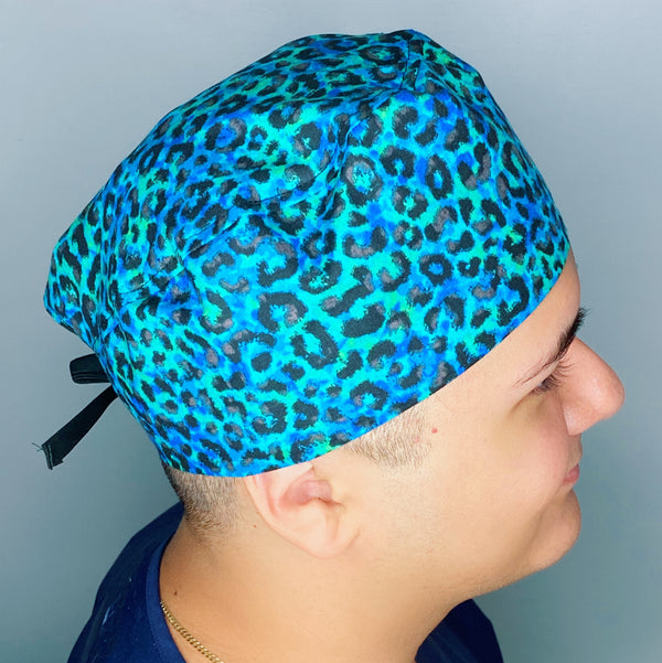 Ombre Green & Blue Leopard Print Unisex Animal Scrub Cap