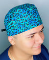 Ombre Green & Blue Leopard Print Unisex Animal Scrub Cap