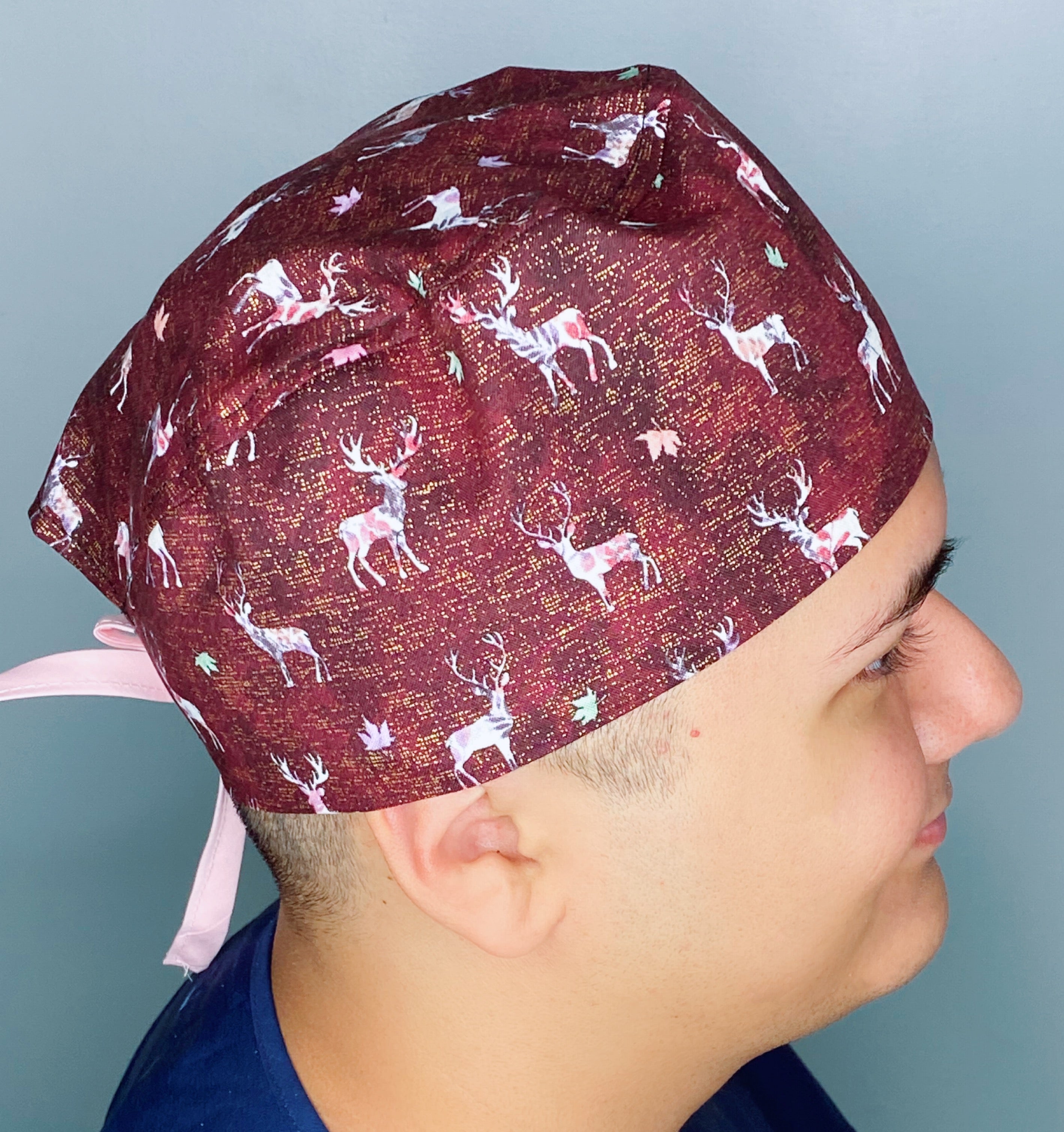 Floral Deers in Brown Distressed Wild Animals Unisex Animal Scrub Cap