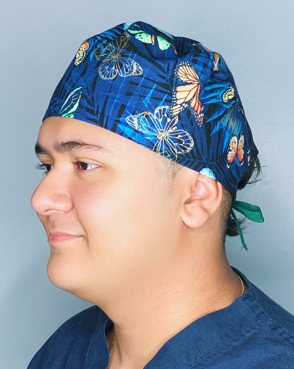 Beautiful Butterflies on Royal Blue Unisex Animal Scrub Cap