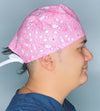 Bright Pink Band-Aids, Needles & Hearts Unisex Medical Theme Scrub Cap