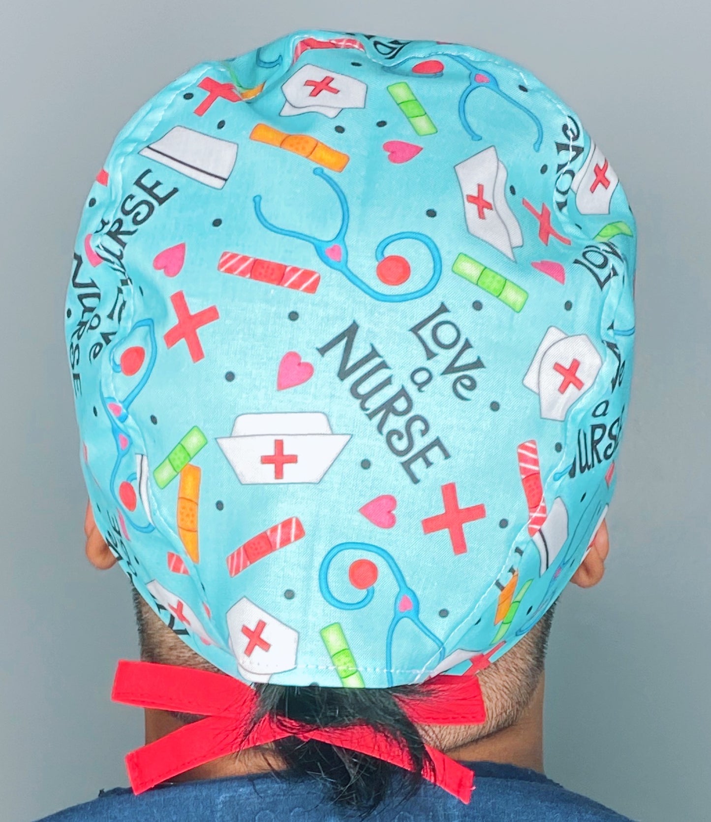 Love a Nurse Aqua Unisex Medical Theme Scrub Cap