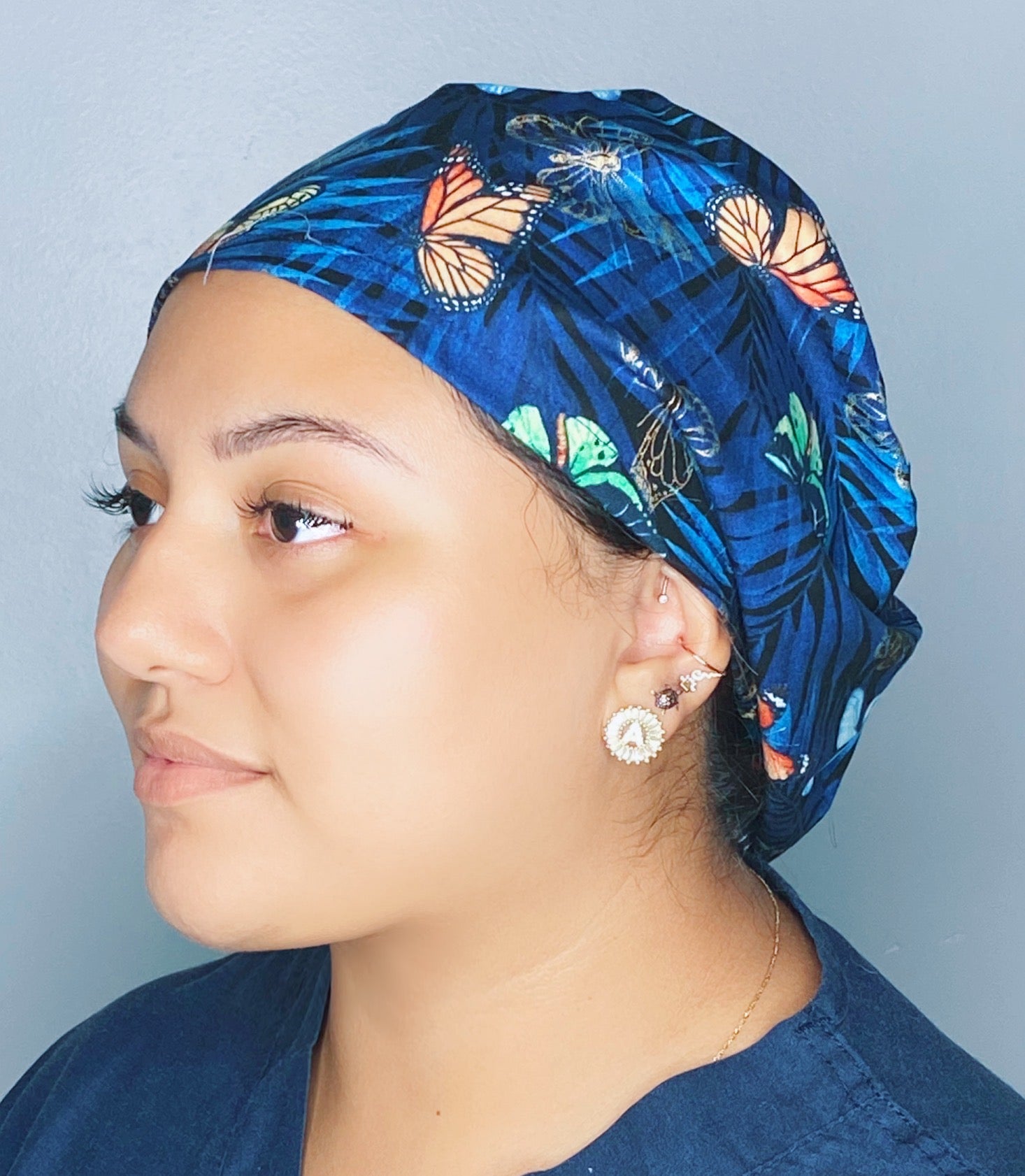 Colorful Metallic Butterflies on Blue Design Floral Euro