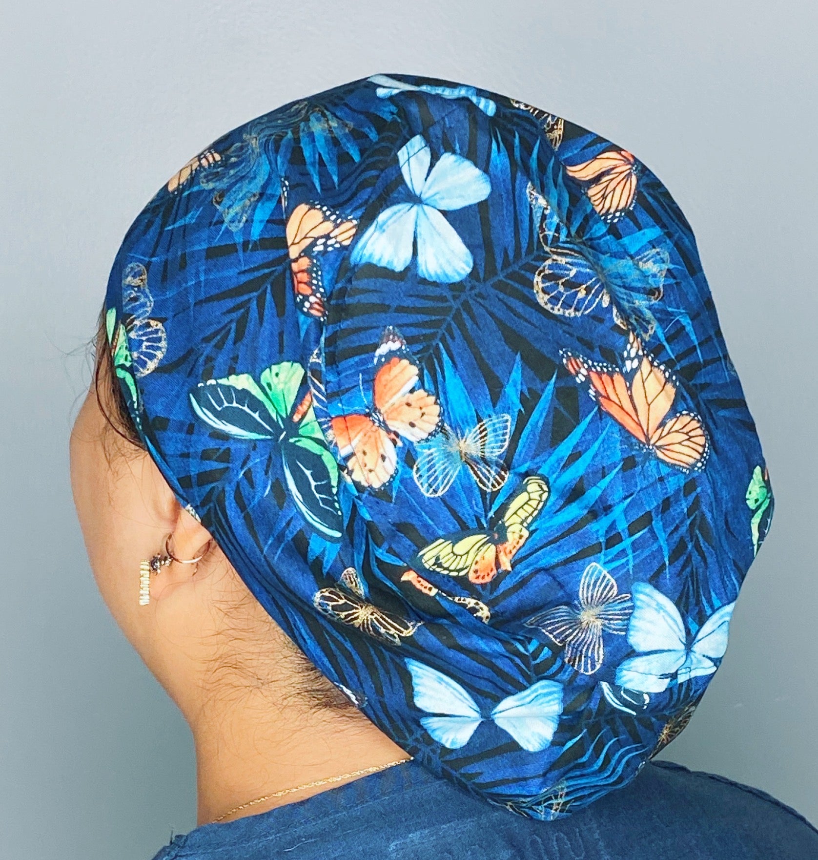 Colorful Metallic Butterflies on Blue Design Floral Euro