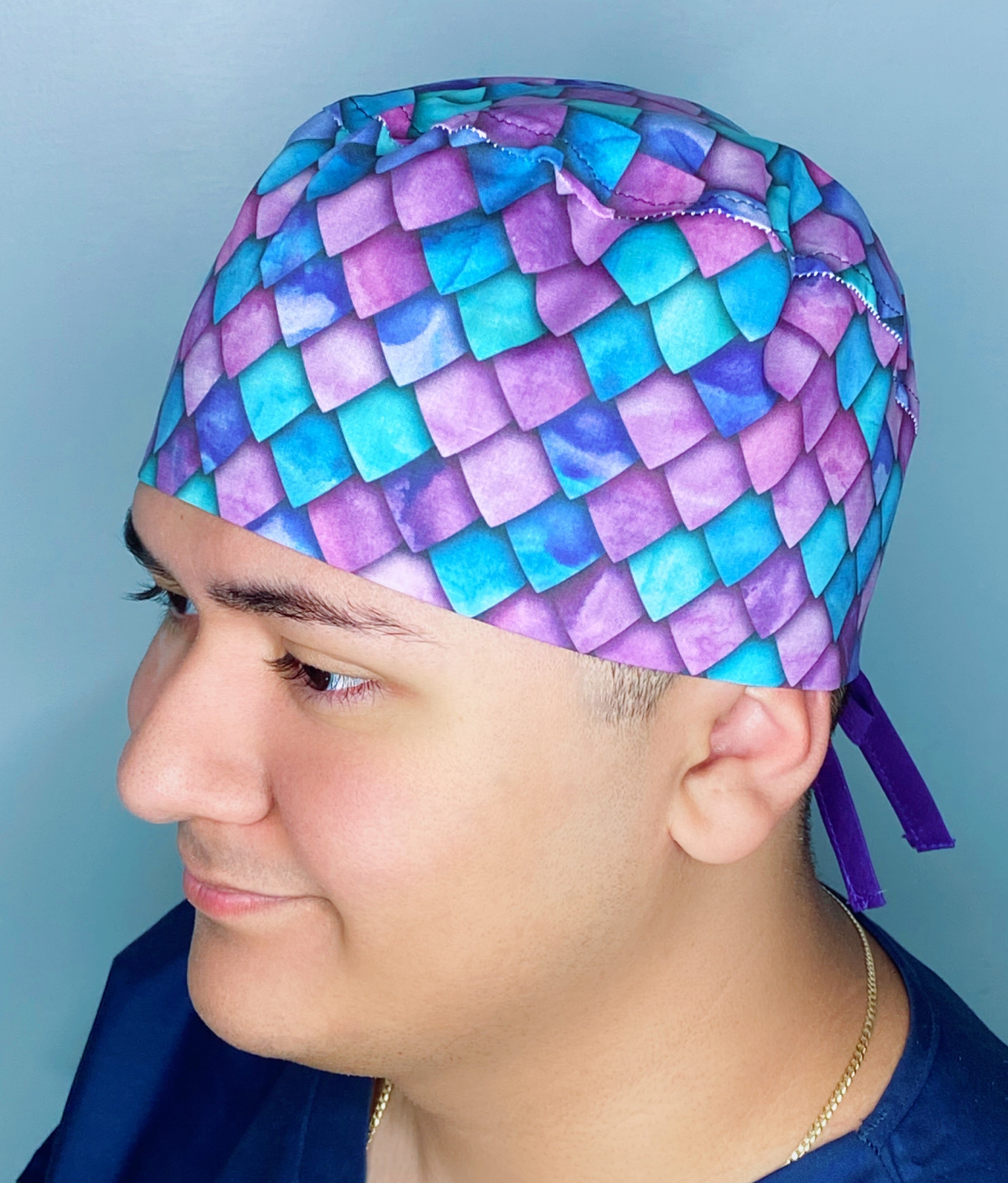 Blue & Purple Ombre Dragon Scales Design Unisex Cute Scrub Cap