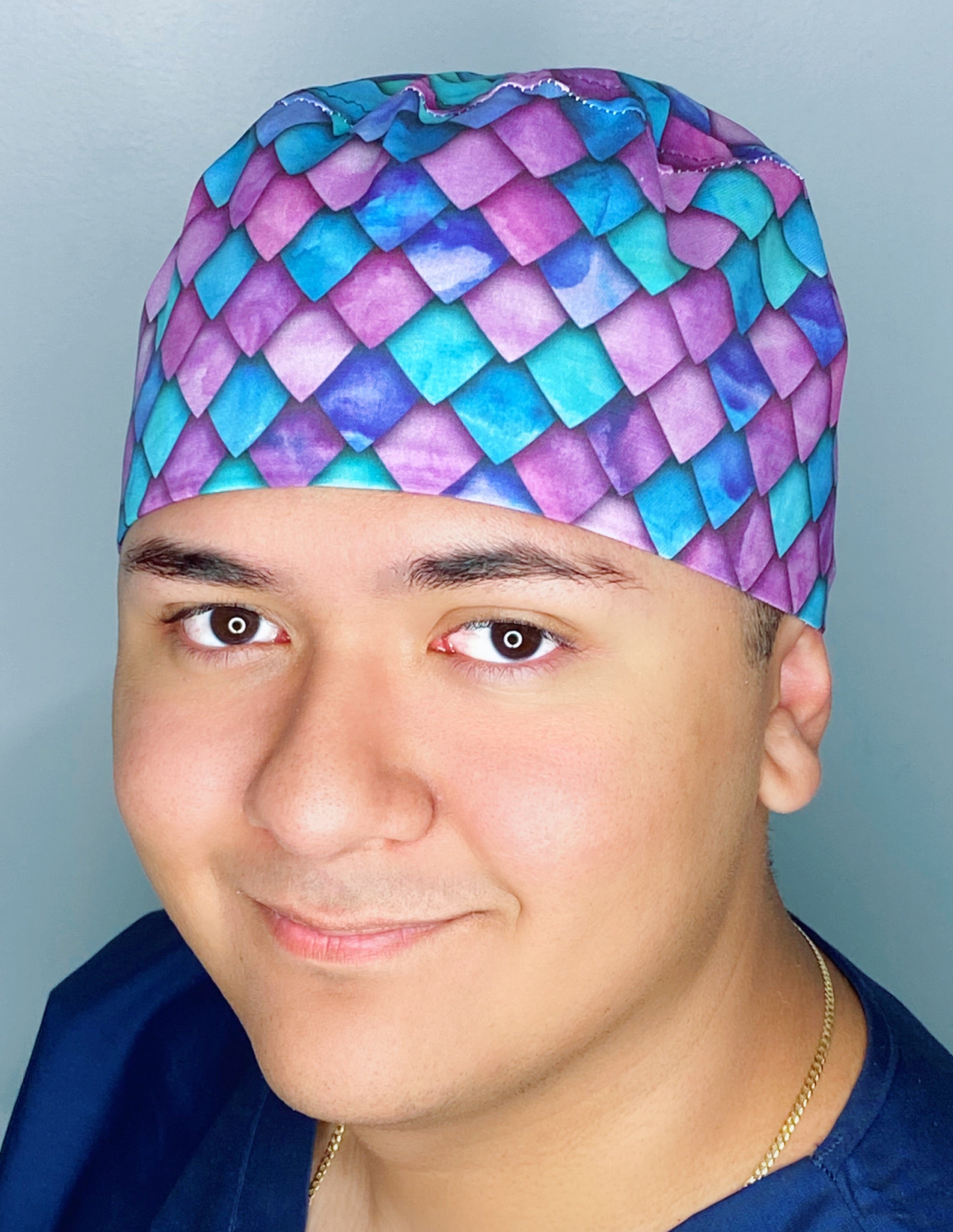 Blue & Purple Ombre Dragon Scales Design Unisex Cute Scrub Cap