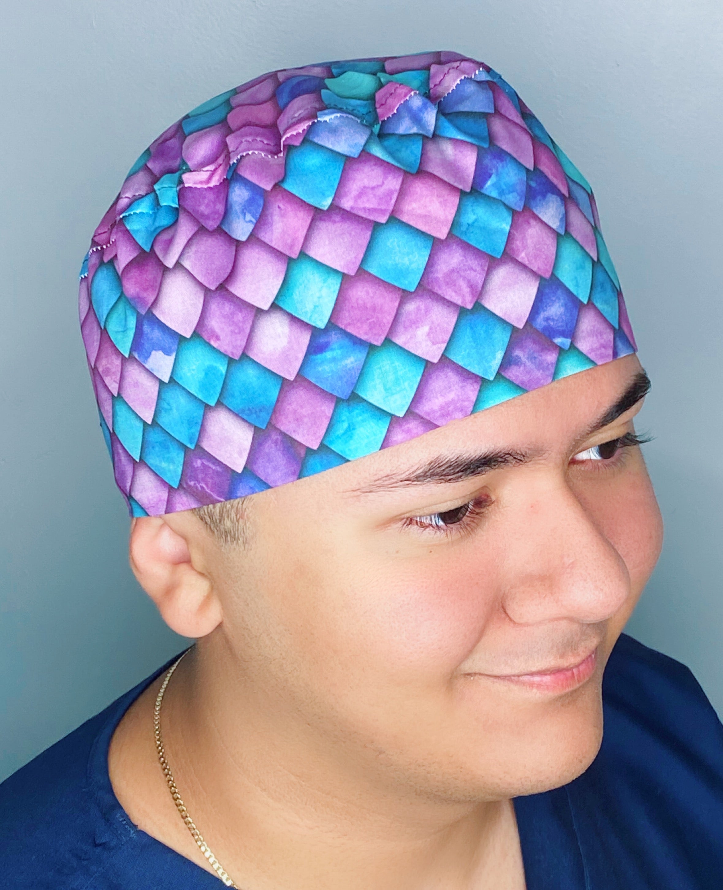 Blue & Purple Ombre Dragon Scales Design Unisex Cute Scrub Cap