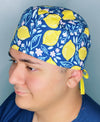 Floral Lemons on Blue Unisex Food Scrub Cap