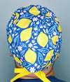 Floral Lemons on Blue Unisex Food Scrub Cap