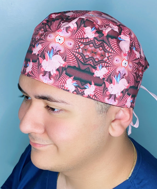 Flying Pigs Kaleidoscope Unisex Animal Scrub Cap