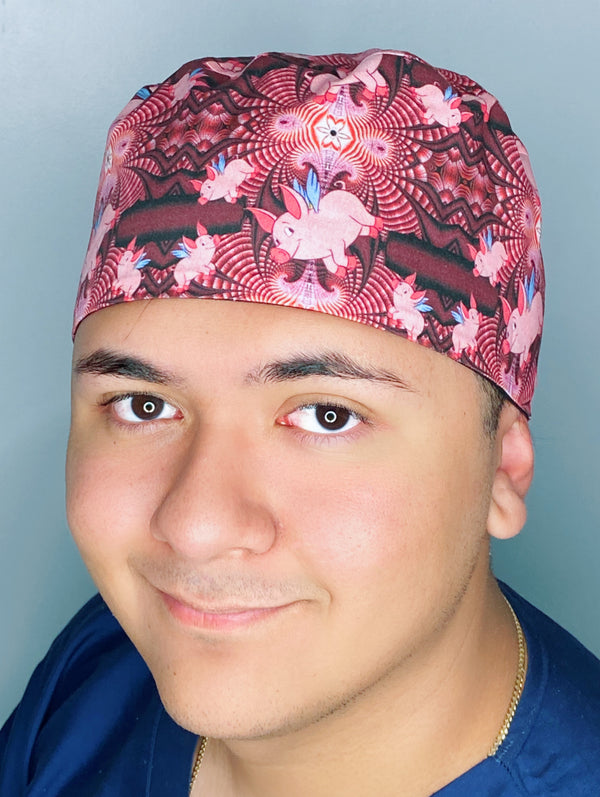 Flying Pigs Kaleidoscope Unisex Animal Scrub Cap