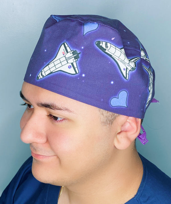 NASA Spacecraft Rocket Purple Design Unisex Cute Scrub Cap