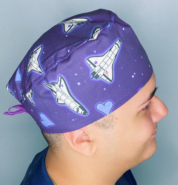NASA Spacecraft Rocket Purple Design Unisex Cute Scrub Cap