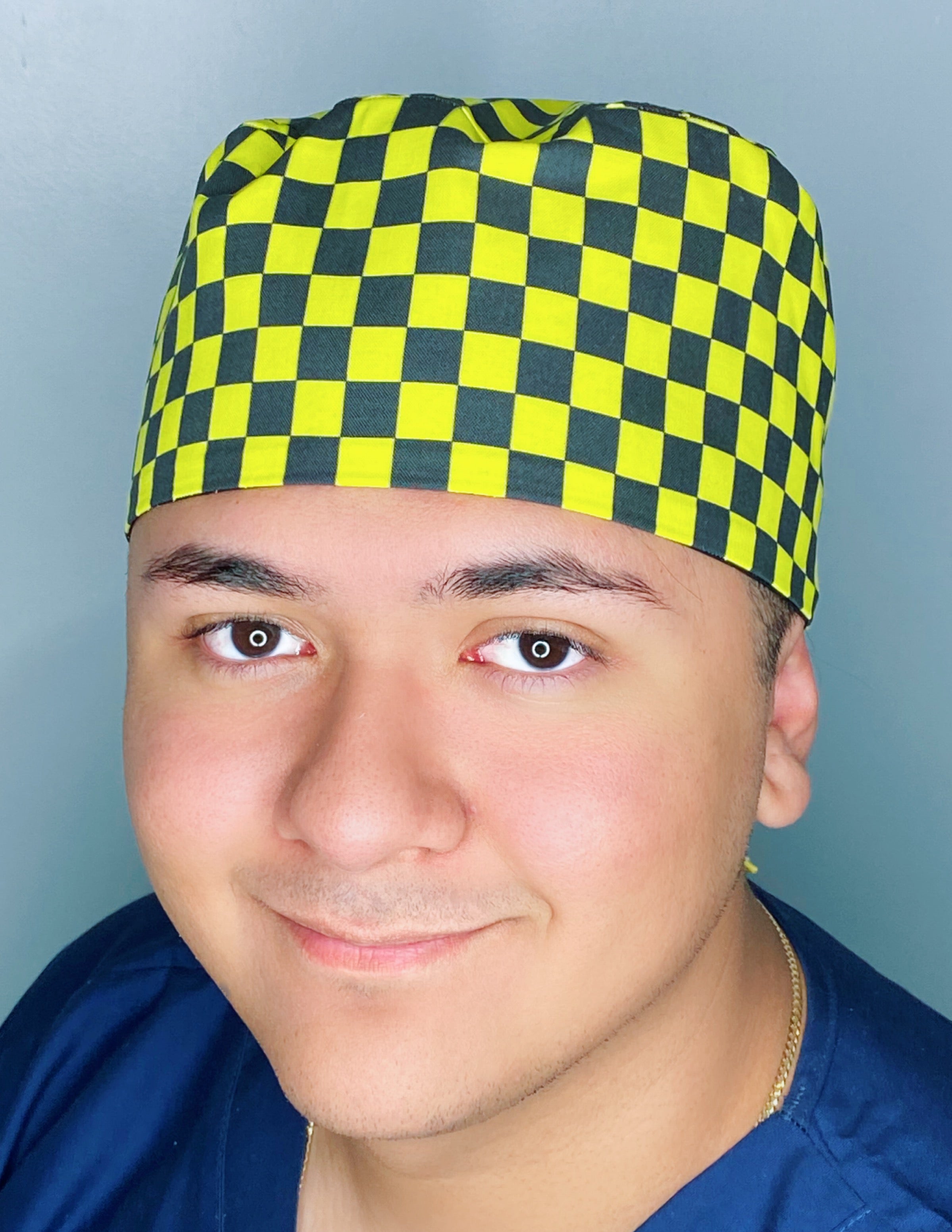 Black & Yellow Checkerboard Design Unisex Cute Scrub Cap