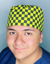 Black & Yellow Checkerboard Design Unisex Cute Scrub Cap