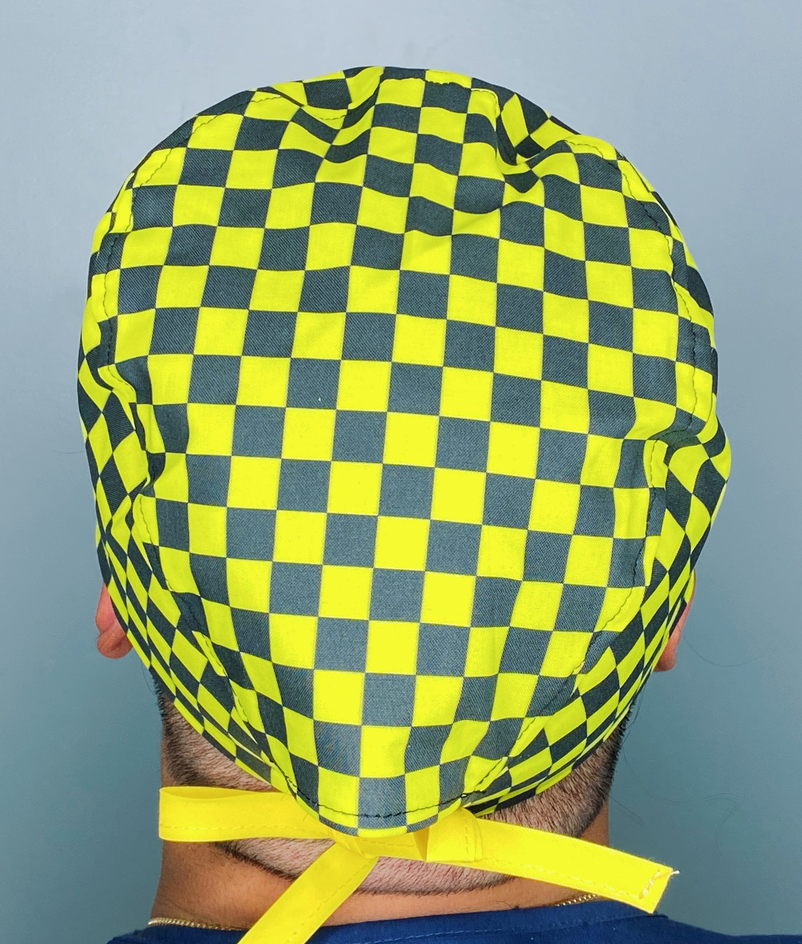 Black & Yellow Checkerboard Design Unisex Cute Scrub Cap