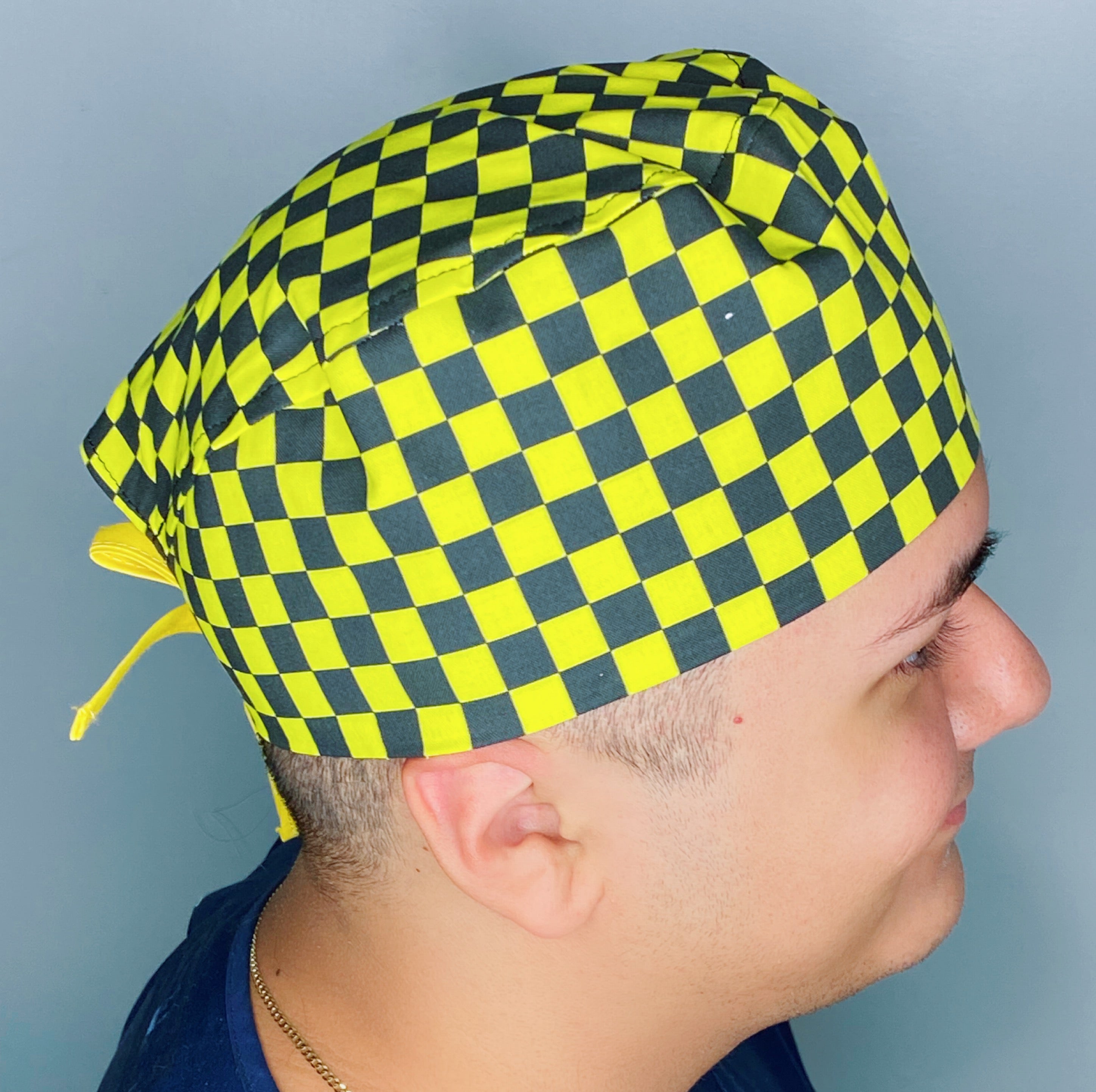 Black & Yellow Checkerboard Design Unisex Cute Scrub Cap