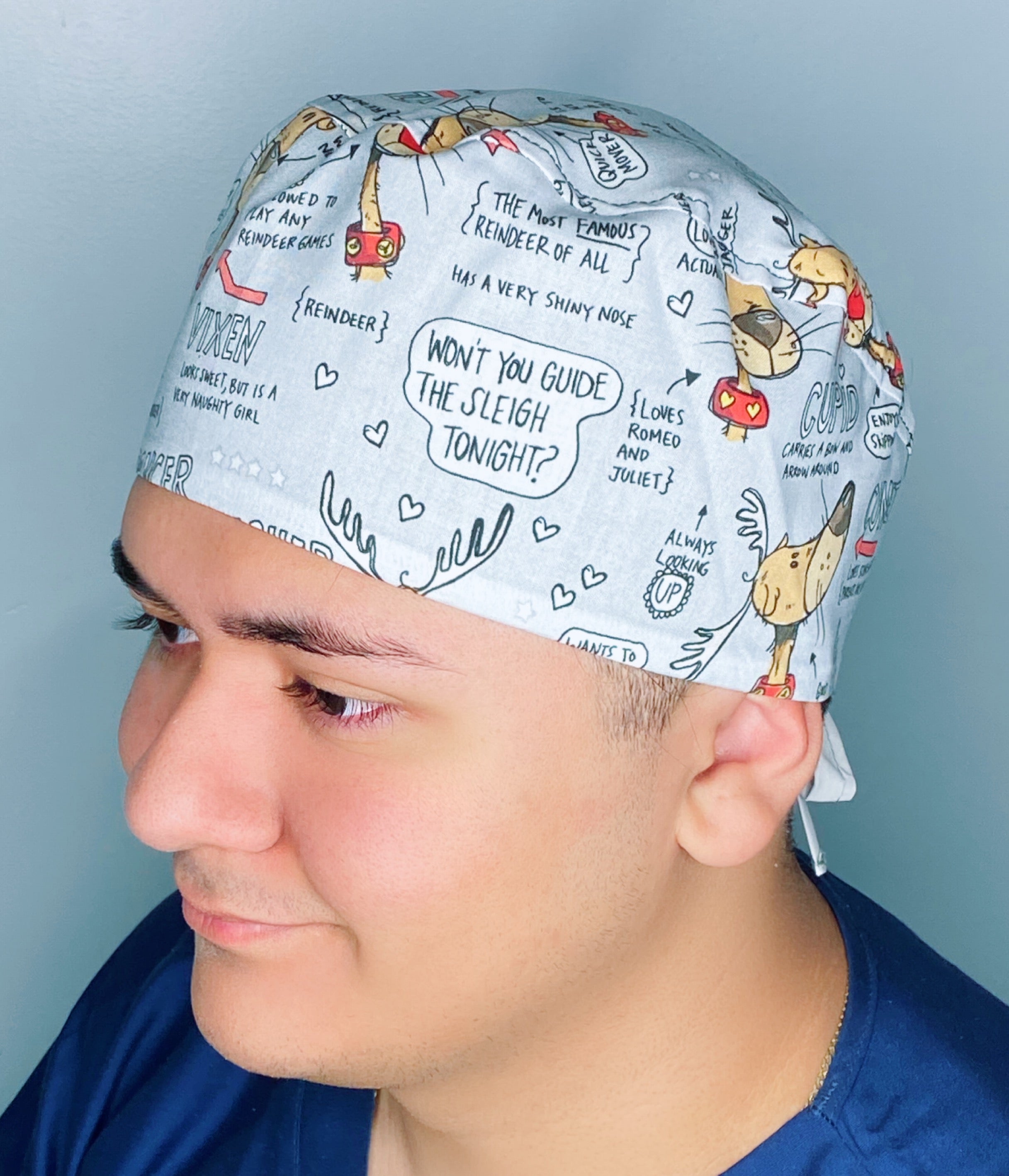 All of Santa's Reindeers Christmas/Winter themed Unisex Holiday Scrub Cap