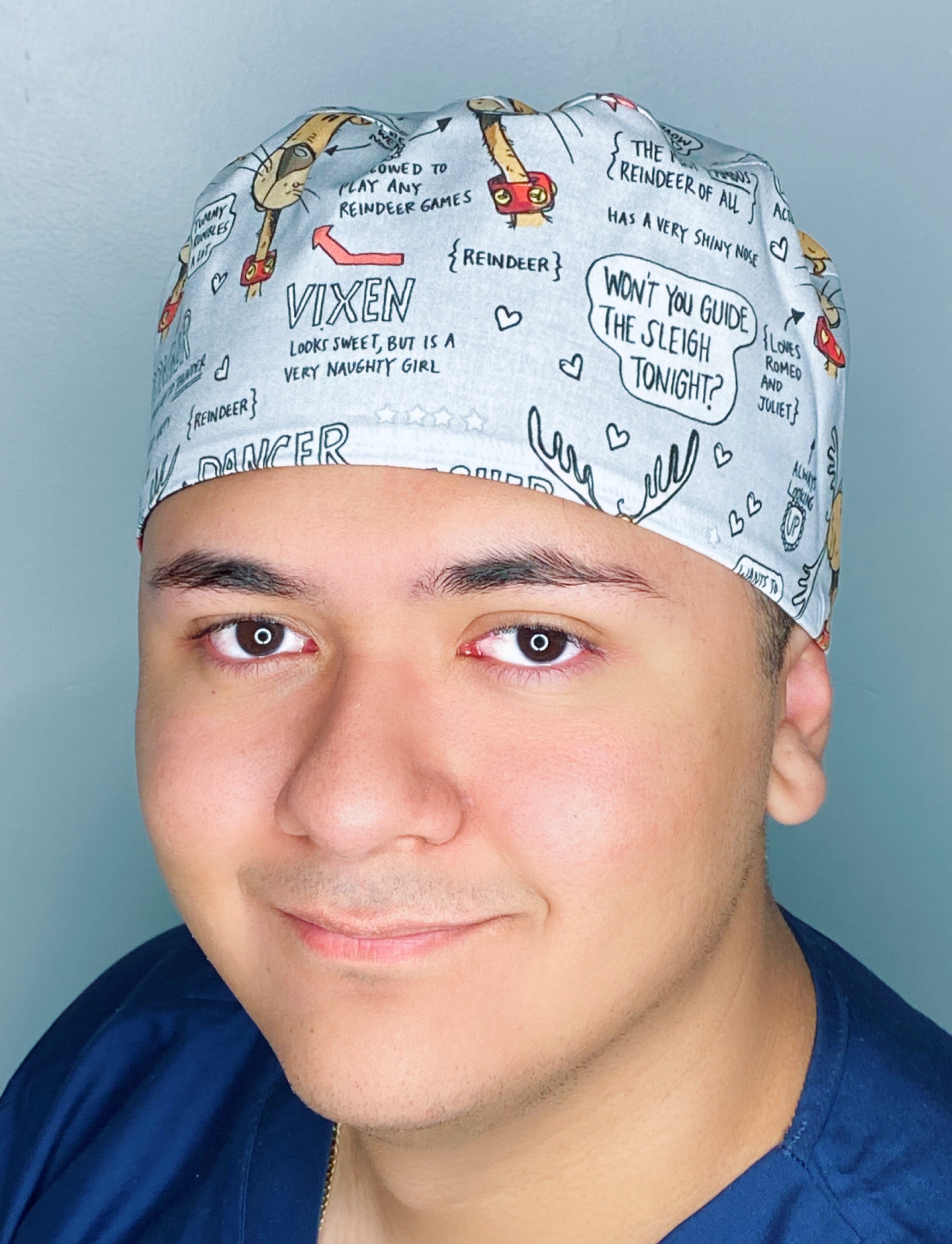 All of Santa's Reindeers Christmas/Winter themed Unisex Holiday Scrub Cap