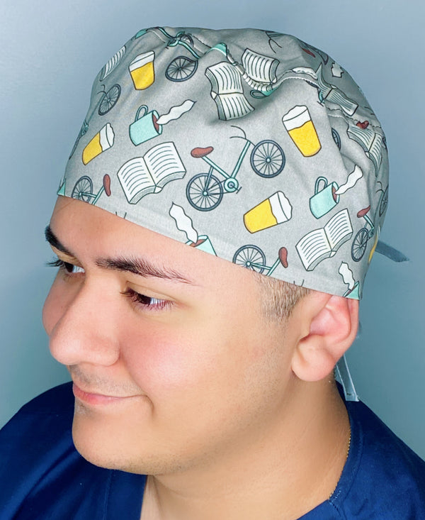 Coffee, Books, Beer & Bikes Unisex Food Scrub Cap