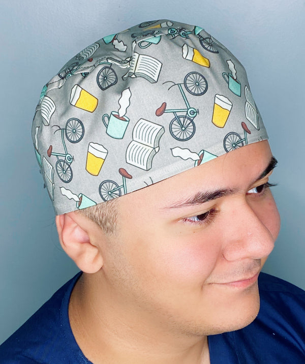 Coffee, Books, Beer & Bikes Unisex Food Scrub Cap