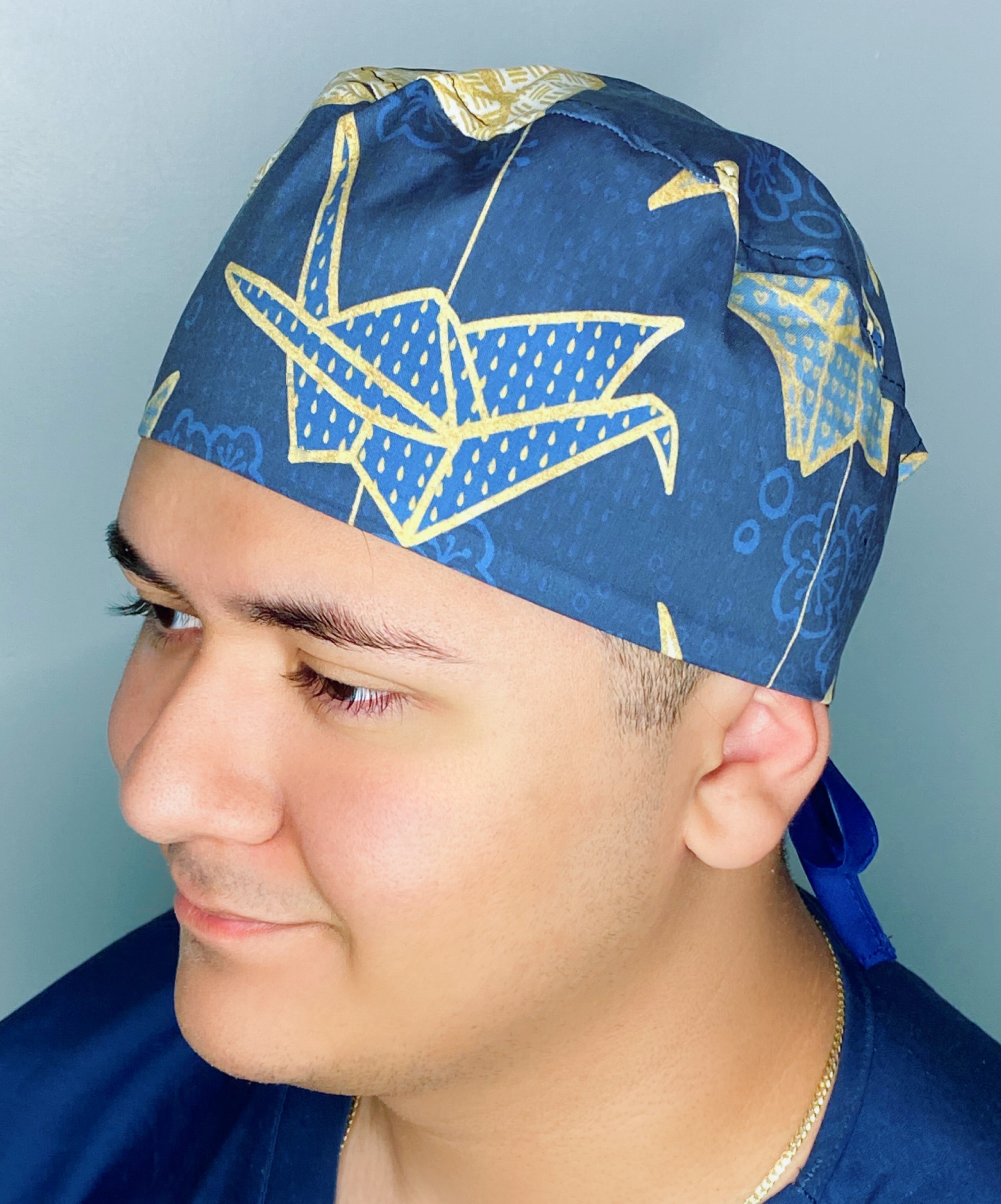 Swan Origami on Navy Blue Design Unisex Cute Scrub Cap