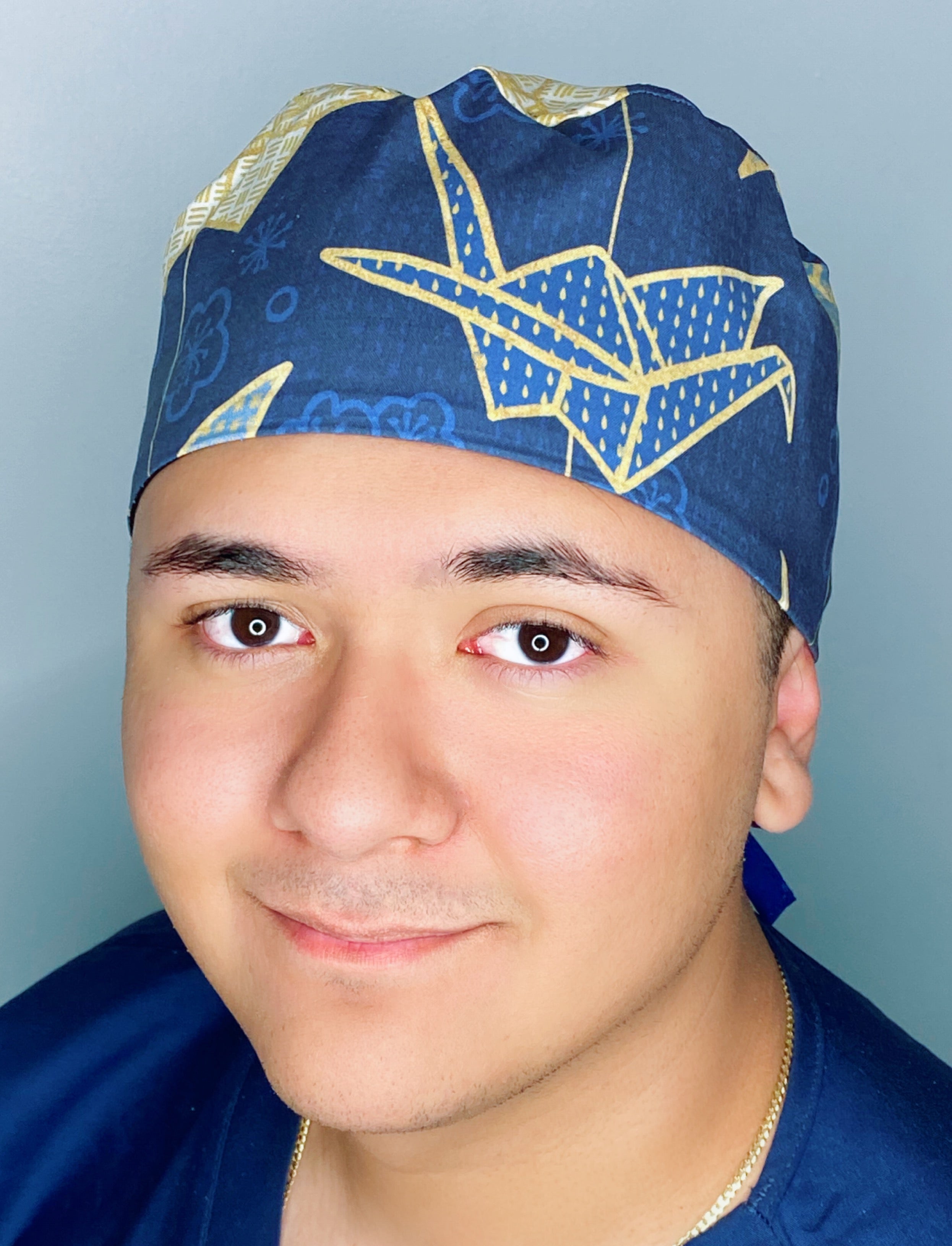 Swan Origami on Navy Blue Design Unisex Cute Scrub Cap
