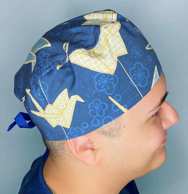 Swan Origami on Navy Blue Design Unisex Cute Scrub Cap