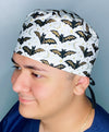 Black Bats Metallic Gold on White Halloween Unisex Holiday Scrub Cap