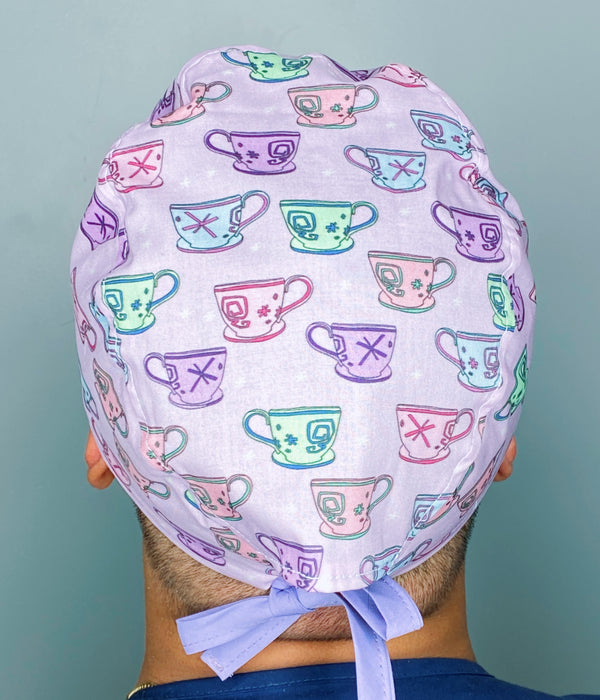 Colorful Tea Glasses on Lavender Unisex Food Scrub Cap