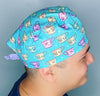 Colorful Tea Glasses on Turquoise Unisex Food Scrub Cap