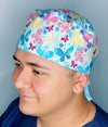 Beautiful Butterflies Doodles on Blue Unisex Animal Scrub Cap