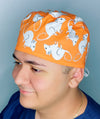 White Mice on Orange Unisex Animal Scrub Cap