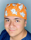 White Mice on Orange Unisex Animal Scrub Cap