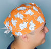 White Mice on Orange Unisex Animal Scrub Cap